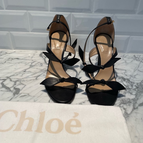 Chloe Mike Leather Bow Heels - 38.5 - Picture 4 of 9